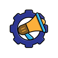 Automation icon. AI. Gear with a speaker in the middle. automatic, manager, web. Isometric design style.