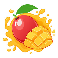 Juicy Red Mango Splash Vector Illustration on White Background