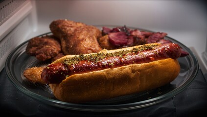 Microwave-cooked sausage hot dog