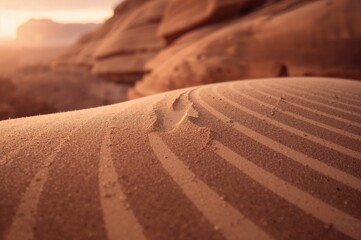 Close-up view of sandstone surface featuring linear patterns