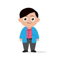 Simple cheerful character in blue shirt flat illustration