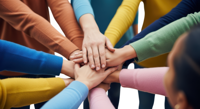 Teamwork hands united isolated on transparent background - Powered by Adobe
