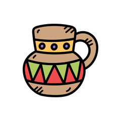 Earthenware Pottery Vessel with Geometric Patterns Isolated on Transparent Background Cinco De Mayo Celebration