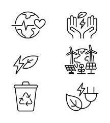 Eco energy environment line icons renewable recycling green earth sustainability vector