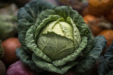 Obraz premium Green cabbage displayed in grocery store
