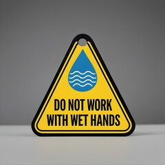 A safety warning tag with a prominent water drop icon and bold text reading.