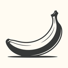 Vector art of a simple, stylized illustration of a single banana in silhouette, isolated on a light cream background
