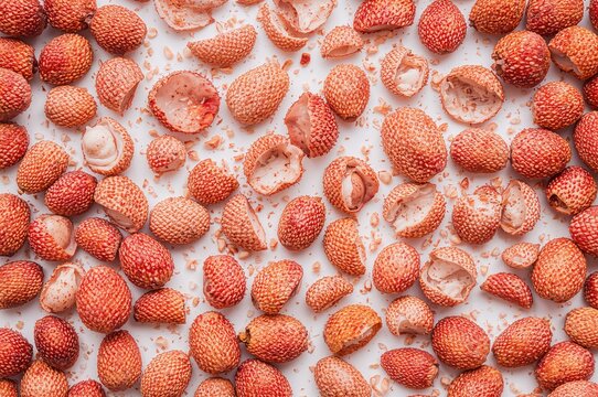Lychee seeds and soapberry displayed on a white backdrop, symbolizing tropical fruit and natural health benefits