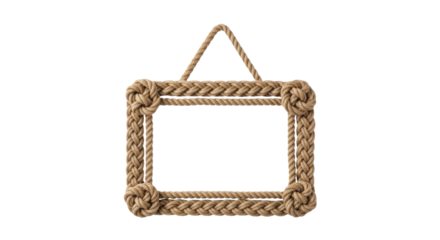 Rope frame with decorative knots hanging on white background