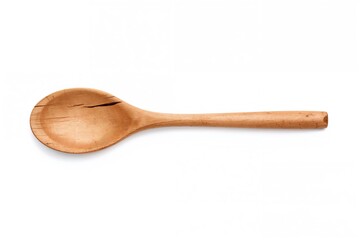 Overhead view of a wooden spoon on a plain white surface with clipping path