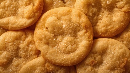 Overhead shot of crunchy Puri ideal for chaat dishes, bhel puri, or as a simple snack. Prepared using flour, salt, and deep frying.