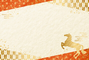 2026年　午年の年賀状　和柄　和紙の背景