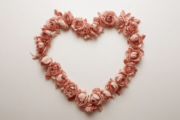 Obraz premium Overhead perspective of a heart shape crafted from dried rose petals on a plain backdrop