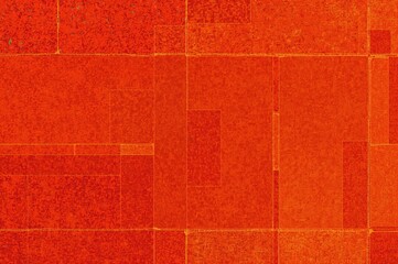 Vibrant mosaic of red, orange, and yellow hues with geometric blocks and pixelated texture