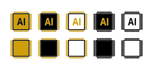 AI microchip icon set without background