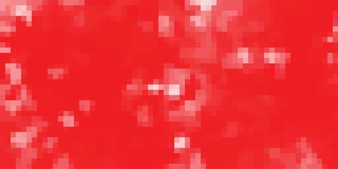 Pixelated abstract background in vibrant red with scattered white and light red squares, creating a digital glitch or low-resolution effect