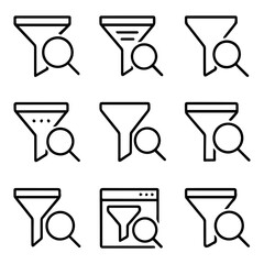 Nine Unique Filter and Magnifying Glass Icons.