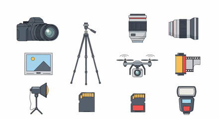 Collection of Photography Equipment and Accessories Illustrations.