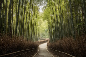 Obraz premium Lush Bamboo Forests in a Serene Mountain District