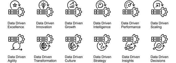 Data Driven banner web icon vector illustration of Excellence, Innovation, Growth, Intelligence, Performance, Scaling, Agility, Transformation, Culture, Strategy, Insights, Decisions