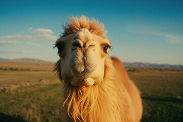 Portrait of a camel in its natural habitat during the warm season
