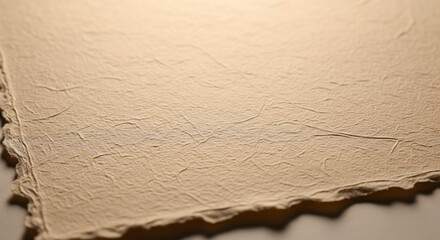 A close-up of softly lit handmade paper with subtle fibers and natural texture, neutral beige tones, perfect for minimalist or artistic background use.