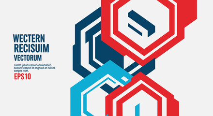 Obraz premium Abstract design with overlapping red, blue, and teal hexagonal shapes. Text on left side