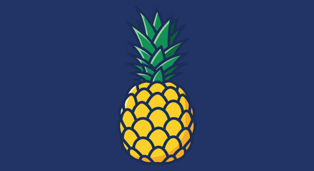 Obraz premium A stylized pineapple illustration with green leaves and yellow body on a dark blue background