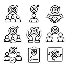 Teamwork and Collaboration Icons for Achieving Goals.