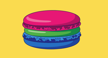 A colorful, pixelated illustration of a stacked, three-layered pastry