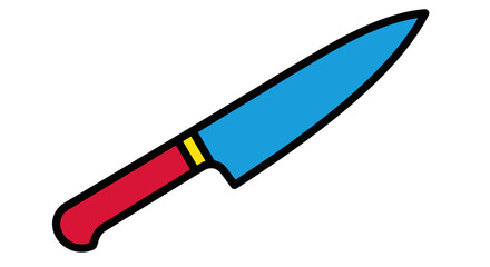 Colorful stylized illustration of a kitchen knife with a blue blade and red handle