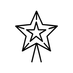 Obraz premium Golden star decoration on treetop in minimalist line style 