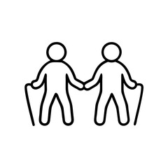 Obraz premium Two elderly people holding hands with walking sticks 
