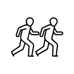 Two abstract figures running in line art style on white background  
