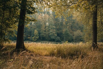 Fototapeta premium Morning scenes of the woodland by the lake