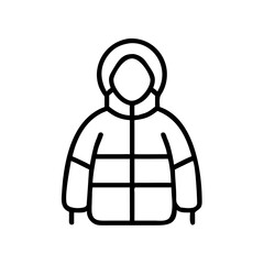 Line art of a person wearing a puffer coat with a hood  