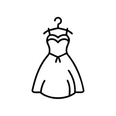 Wedding dress illustration hanging on a hook in minimalist style  