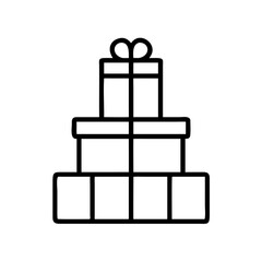 Stack of wrapped gift boxes with ribbons in simple line art  