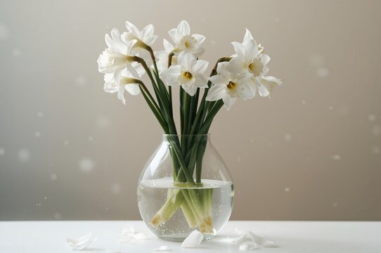 White paperwhite narcissus bulbs grown under winter conditions