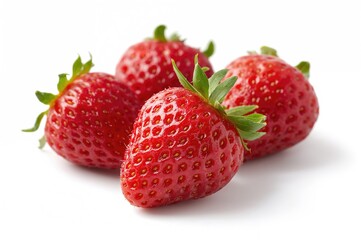 Close-up of fresh wild strawberries against a white backdrop