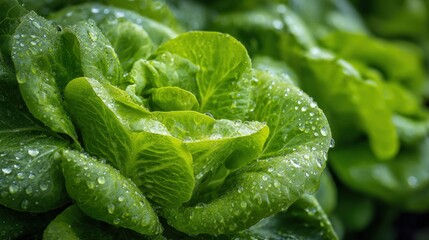 Close-Up of Fresh Lettuce Leaves Highlighting Natural Texture and Detail