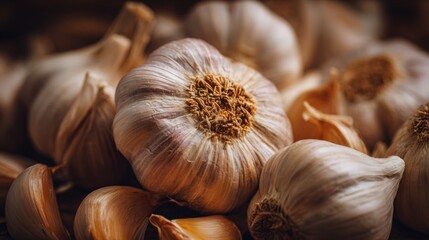 Macro View of Individual Garlic Cloves with Papery Skin Texture