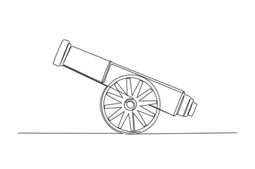 Old canon weapon in continuous one line drawing. Single line art illustration of old canon weapon. Editable vector.