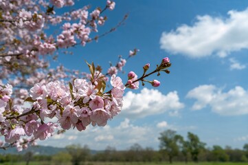 Exotic pink blossoms resembling sakura in a tropical setting