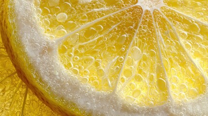Bright Yellow Lemon Slice Backlit with Visible Pulp and Details