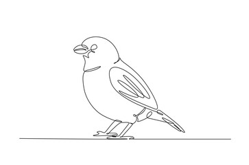 Flying sparrow bird in continuous one line drawing. Single line art illustration of cute sparrow bird. Editable vector.