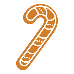Flat style illustration of a gingerbread candy cane cookie, perfect for Christmas, New Year, winter holiday baking, and festive food designs