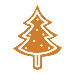 Flat style illustration of a gingerbread Christmas tree cookie, perfect for New Year, winter holiday baking, and festive food designs.