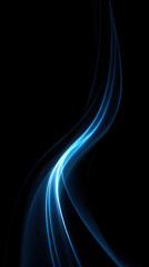 Blue light wave on black background creates smooth glowing abstract design with flowing lines and elegant curves
