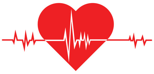 Red heart shape with Heartbeat Pulse Vector Icons – Medical, Cardiology & Love Health Symbols